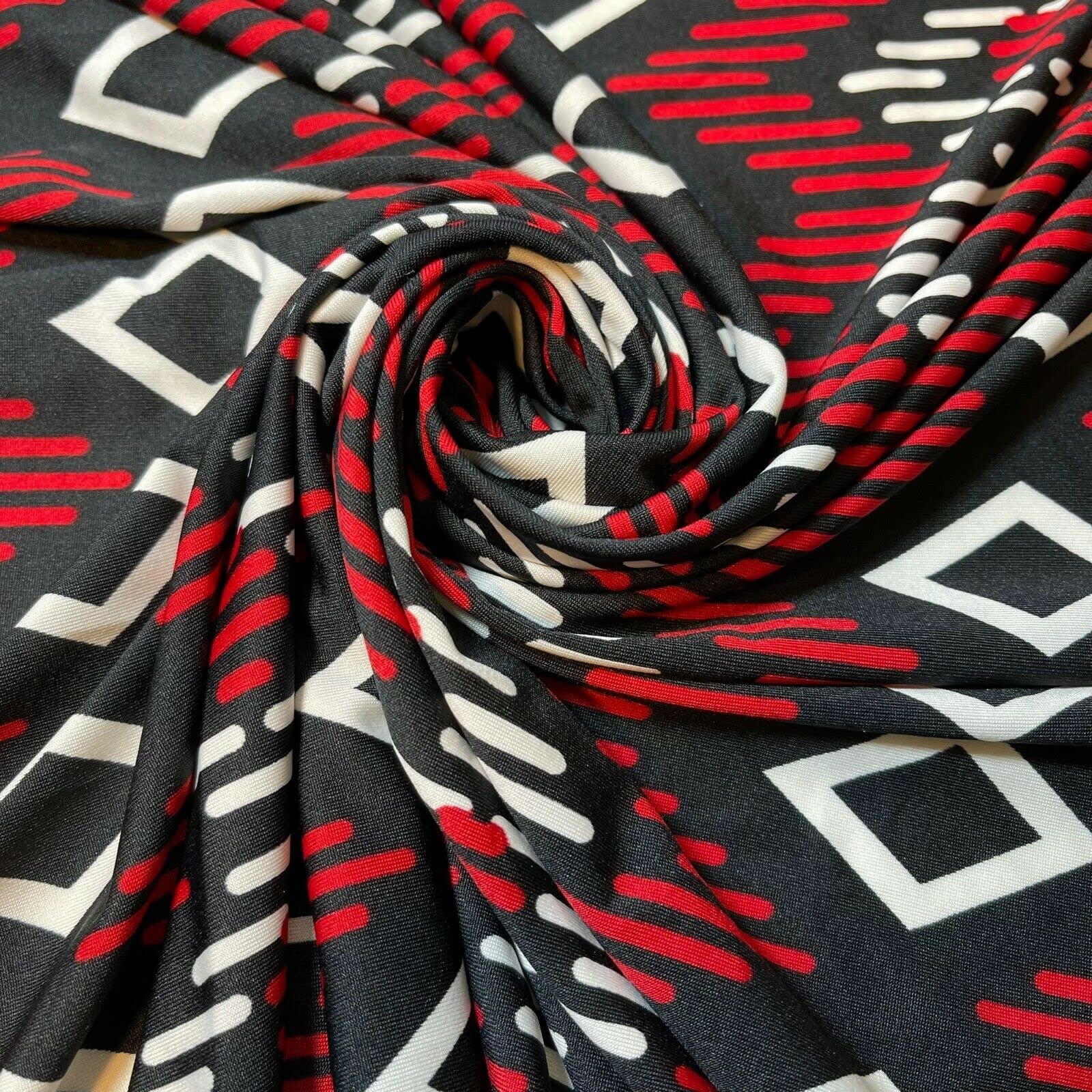 Plain/Printed ITY Spandex Jersey Elastane Stretch Dress Leggings Fabric 58" - 150cm Wide Sold As 1 Meter Pre - Cut Lengths (Black Red Aztec)