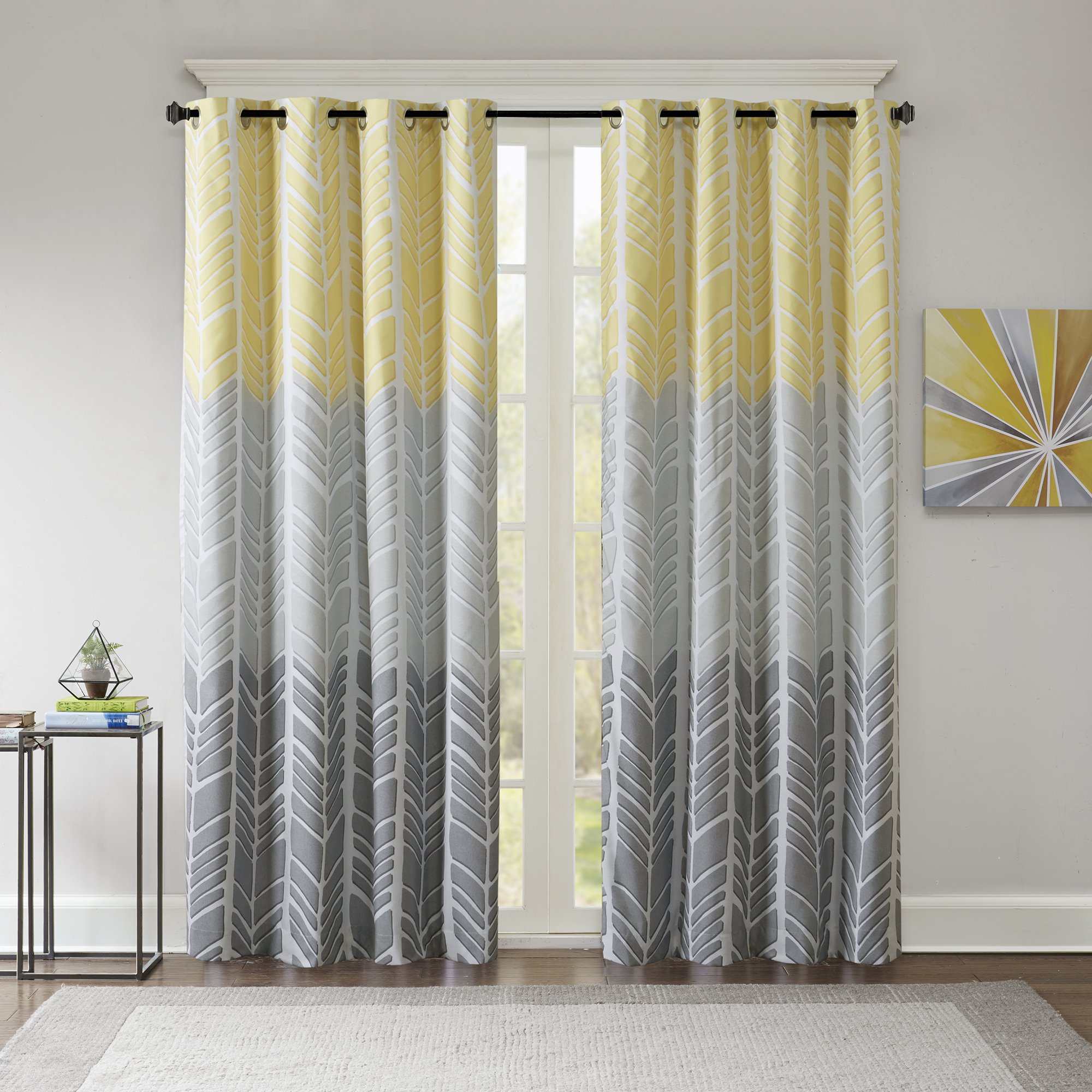 Intelligent Design Adel Blackout Bedroom, Casual Window Livingroom, Family, Geometric Grommet Room Darkening Black Out Curtain, Single Panel Only, 50x84, Yellow