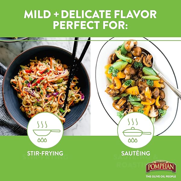 POMPEIAN SMOOTH EXTRA VIRGIN OLIVE OIL, CONTAINS POLYPHENOLS, FIRST COLD PRESSED, MILD AND DELICATE FLAVOR, PERFECT FOR SAUTEING & STIR-FRYING, NATURALLY GLUTEN-FREE, NON-GMO, 48 FL OZ, SINGLE BOTTLE