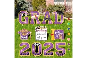 LOTUS HILLS Graduation Yard Signs Class of 2025, 11pcs Purple Graduation Decorations 2025 Outdoor, Grad Party Decorations for College High School, Waterproof Grad Yard Decor, Graduate Party Supplies Lawn Garden