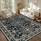 5x7 Area Rugs Living Room Rug: Washable Vintage Boho Medallion Rug No Slip Stain Resistant Soft Carpet Indoor Floor Large Carpets for Bedroom Dining Room Farmhouse Nursery Hallway Home Office Black