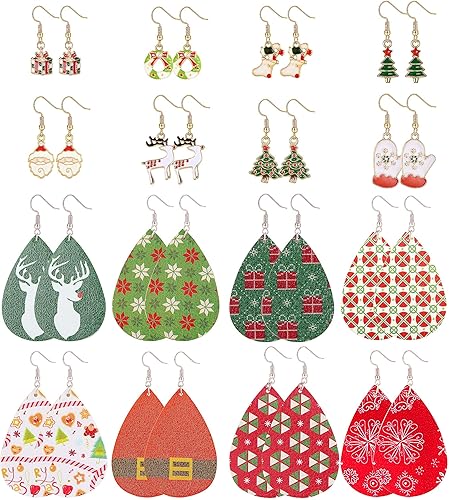 Regali Di Natale Simpatici.Milacolato 16 Paia Orecchini In Pelle Di Natale A Goccia Ciondola Natale Fiocco Neve Pupazzo Di Neve Orecchini Di Babbo Natale Stampa Floreale Orecchini A Goccia Di Natale Simpatici Regali Di Natale