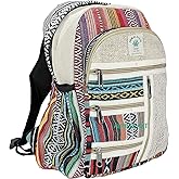 AUNERCART Hemp Backpack Traveling Bagpack, Cotton Canvas Stripe Nepali Himalayan Backpack, College Gift Casual Small Daypack Bag 13 x 11 x 5 Inches