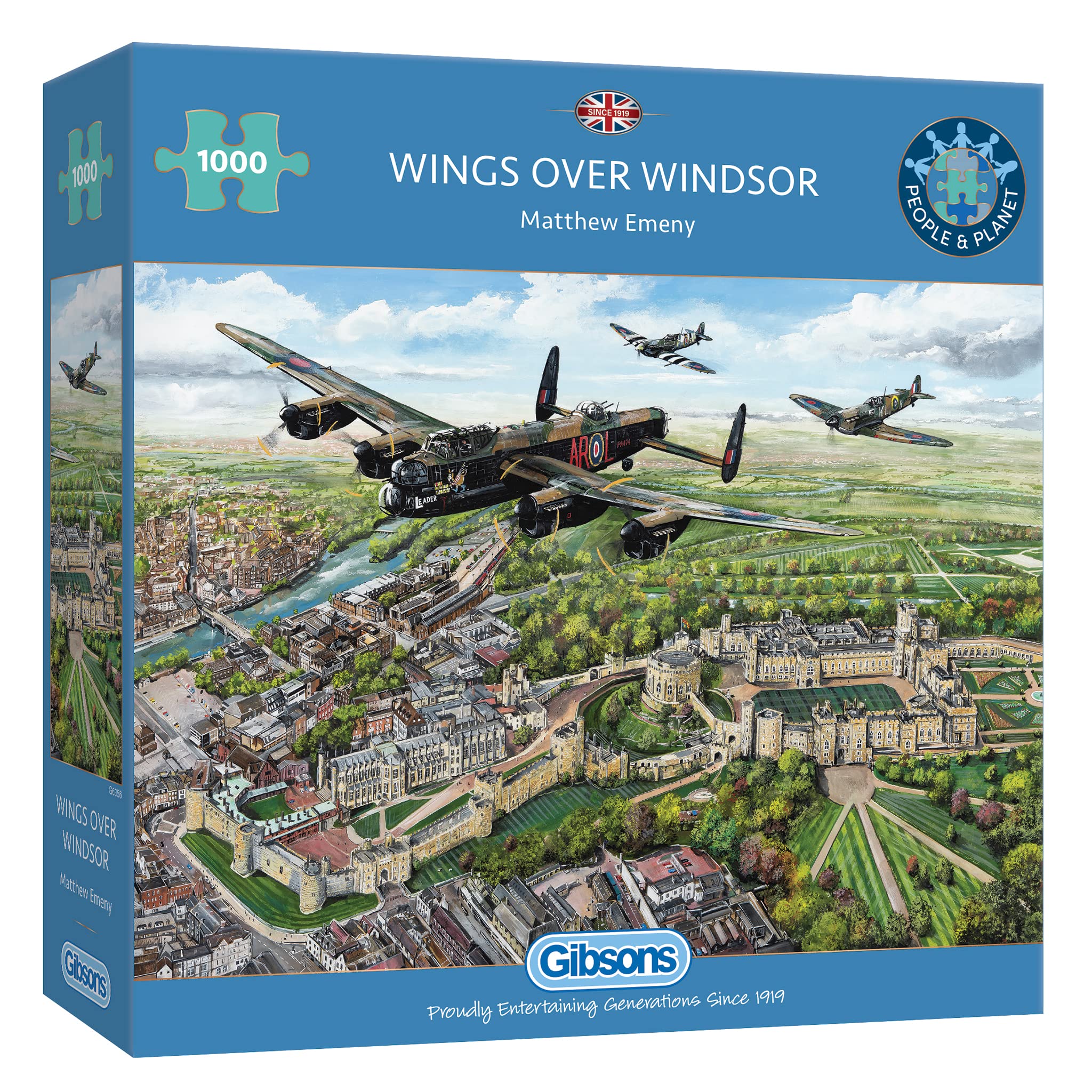 Gibsons Wings Over Windsor 1000 Piece Jigsaw Puzzle for Adults – British Aviation Scene by Matthew Emeny – Iconic RAF & Airshow Artwork – Premium Sustainable Puzzle Made in the UK/EU