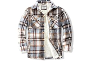 WINDFIT Men's Cotton Sherpa Lined Button Down Flannel Shirt Jacket Plaid Soft Outdoor Flannel Jacket Shirt