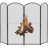 Fireplace Screen Stand Black 4 Panel Fireplace Cover Metal Fire Spark Guard Cover Foldable Decorative Fireplace Screen for Home Indoor Fireplace, Black (47.8" W x 31" H)