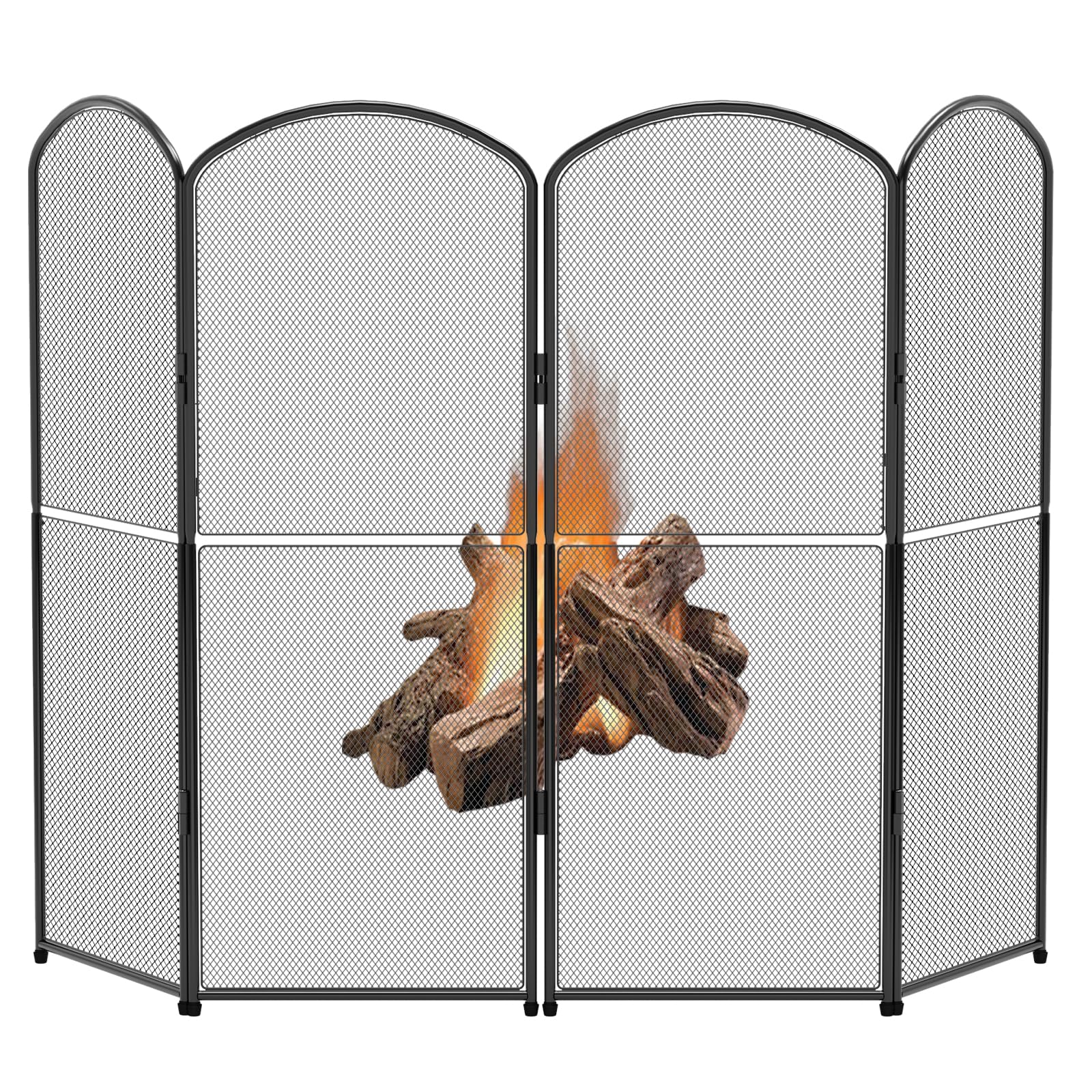 Photo 1 of Fireplace Screen Stand Black 4 Panel Fireplace Cover Metal Fire Spark Guard Cover Foldable Decorative Fireplace Screen for Home Indoor Fireplace, Black (47.8" W x 31" H)