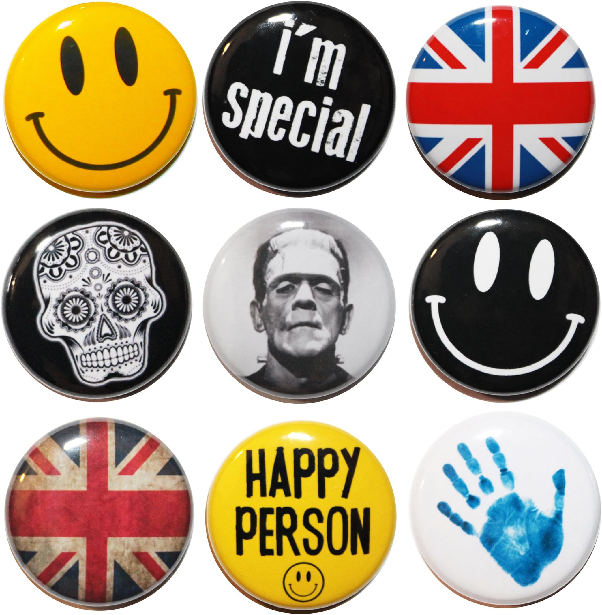 Set of 9 Cool Button Badges - 25mm/1 Inch - Made in UK by Button Zombie