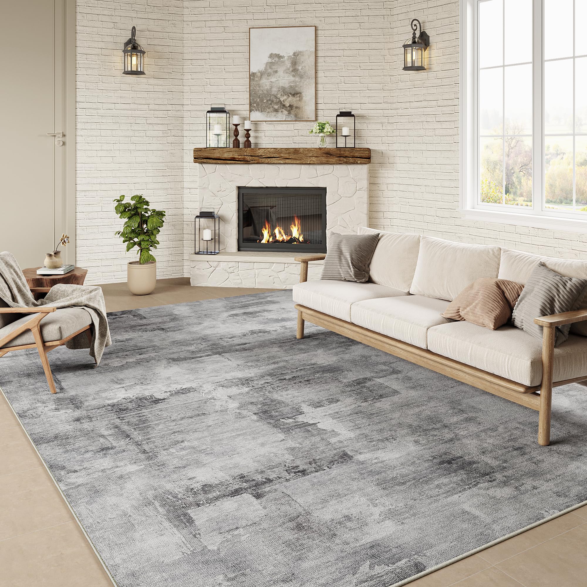 WondRg 5x7 Washable Area Rug Grey Abstract Modern