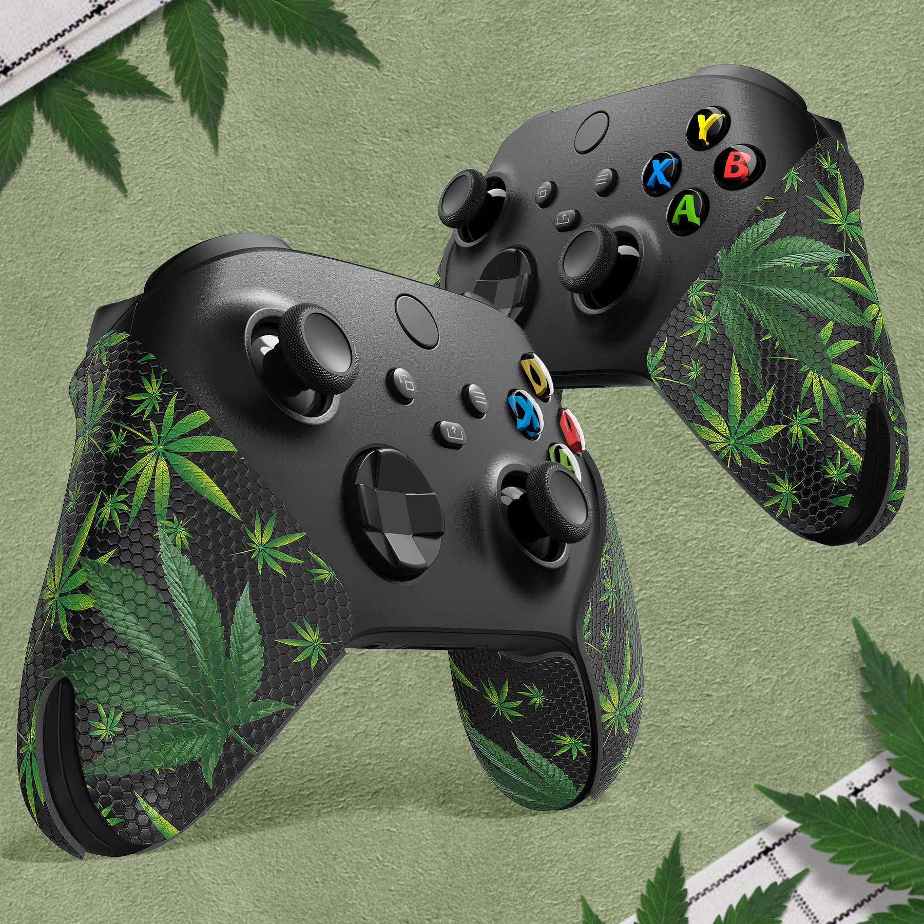 eXtremeRate PlayVital Anti-Slip Sweat-Absorbent Controller Grip for Xbox Core Wireless Controller, Professional Textured Soft Rubber Pads Handle Grips for Xbox Series X/S Controller - Green Weeds