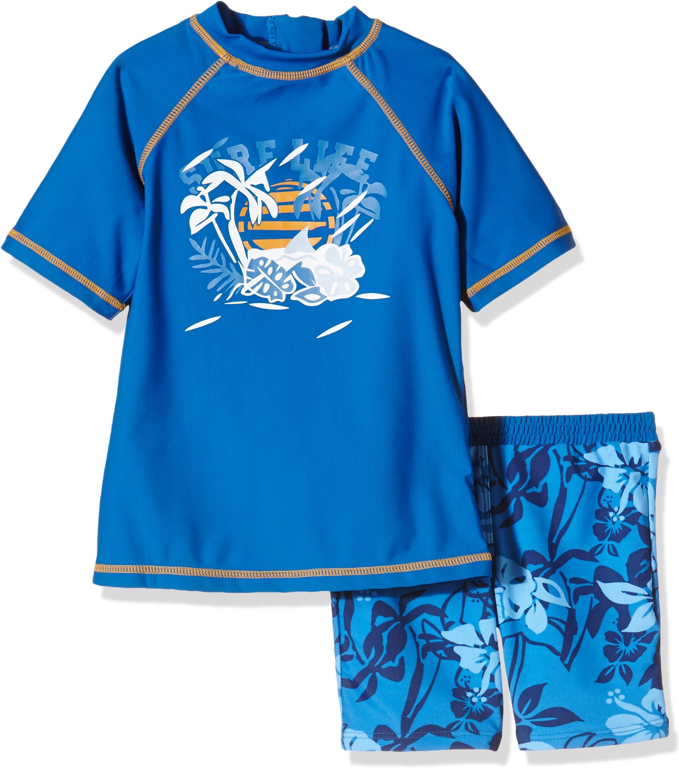 Aquatinto Boy's Swim Shirt and Trunks "Surf Life", UV +50 - Blue - 3 Years