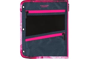 Five Star Pencil Pouch, Pen Case, 3-Pocket Zipper Pouch, Fits 3-Ring Binder, Storage Organizer for Classroom Supplies Earbuds Chargers Cables Makeup, Navy/Pink (506420B-ECM)