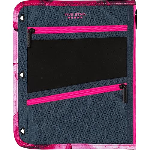 Five Star Pencil Pouch, Pen Case, 3-Pocket Zipper Pouch, Fits 3-Ring Binder, Storage Organizer for Classroom Supplies Earbuds Chargers Cables Makeup, Navy/Pink (506420B-ECM)