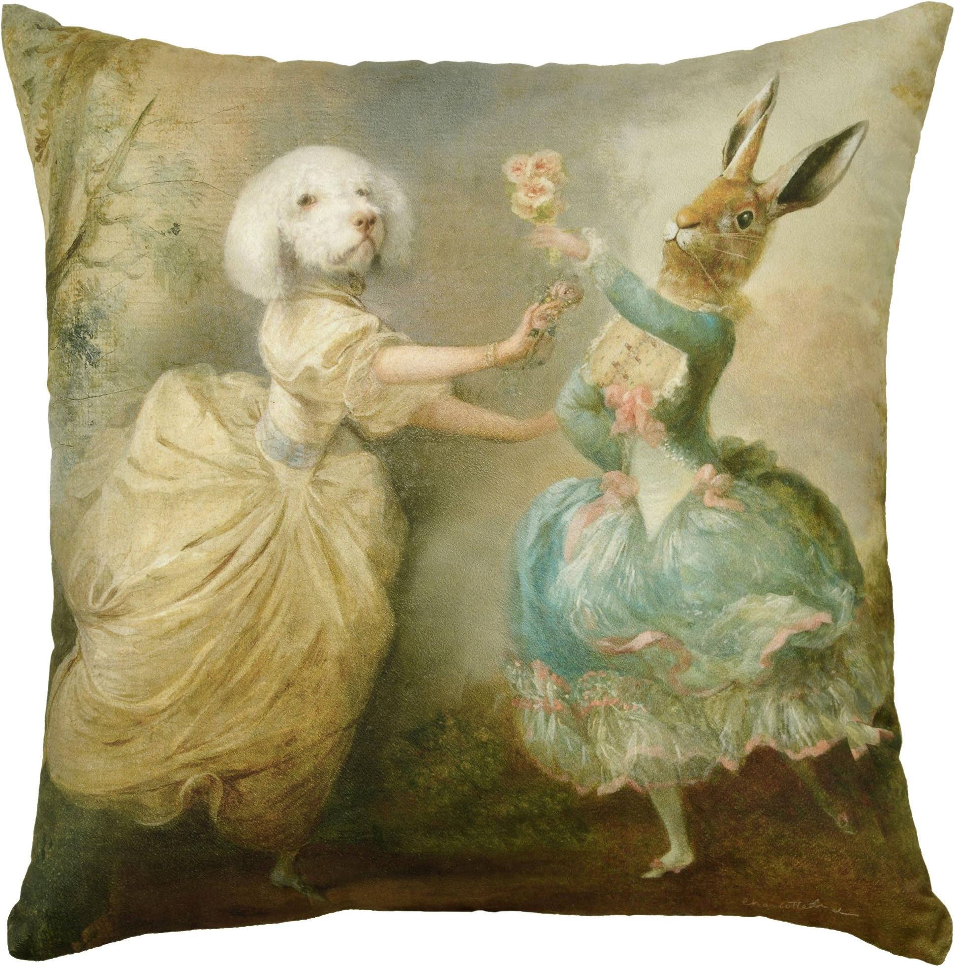 ADORABELLA Pantomime Animals Collection - Soft Touch Velvet Printed Pillow - The Dance Design 17" x 17" Square Throw Pillow Home Decor Scatter Cushion - Complete with Insert