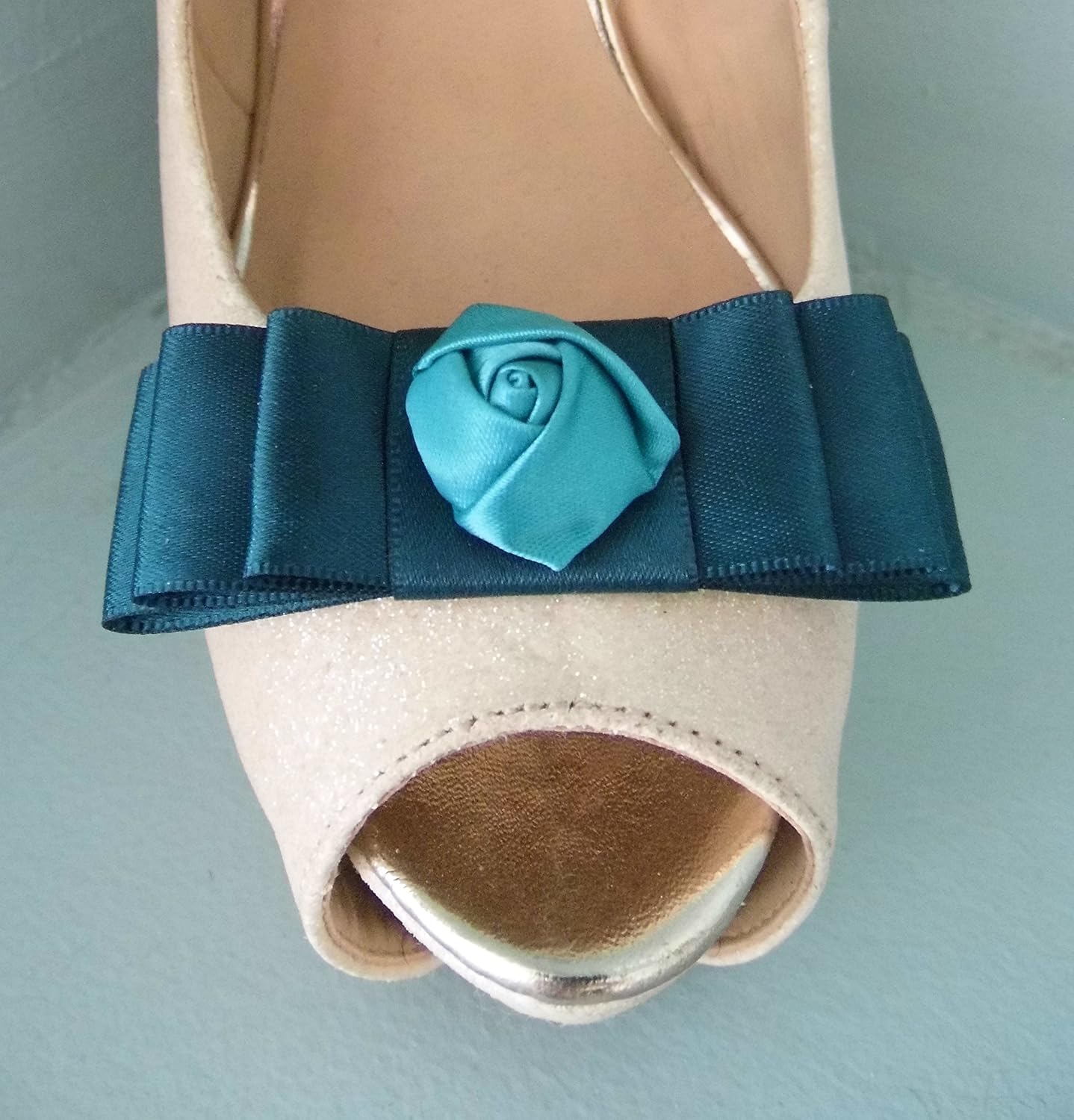 teal satin shoes