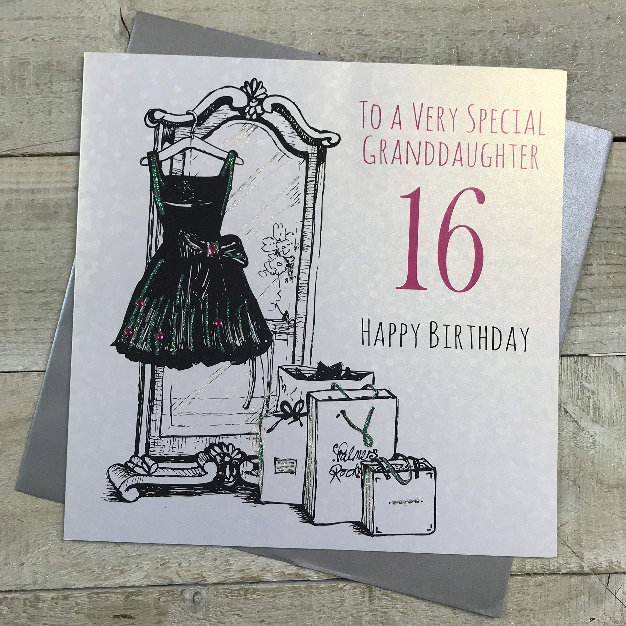 WHITE COTTON CARDS Large to A Very Special Granddaughter 16 Happy Birthday Card, XE28A-16,22x22cm