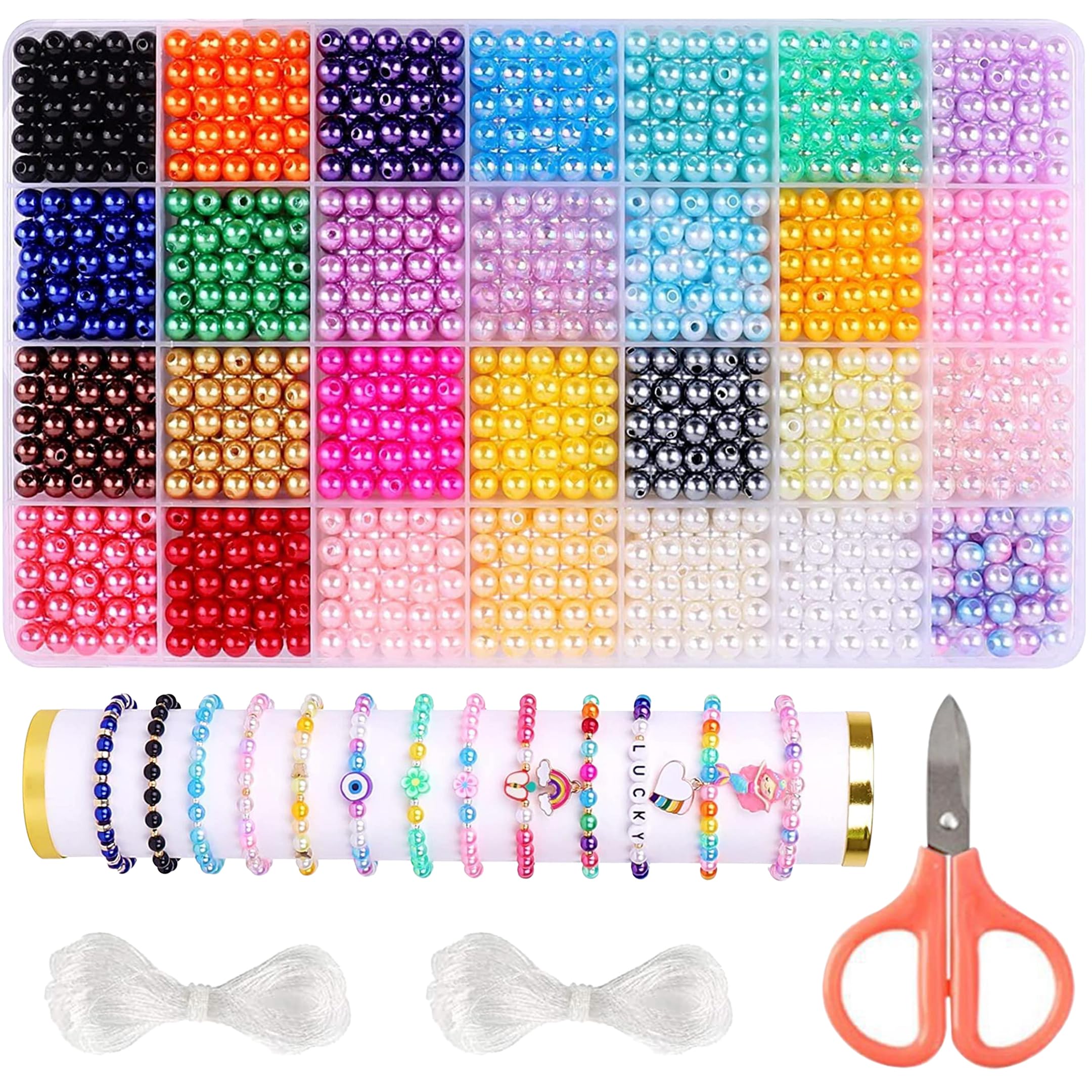 1960PCS Round Glass Bracelet Making Kit, Friendship Bracelet Jewelry Clay Bead DIY Craft, 6mm Small Pearl Crystal Set for Jewellery Bracelets Making
