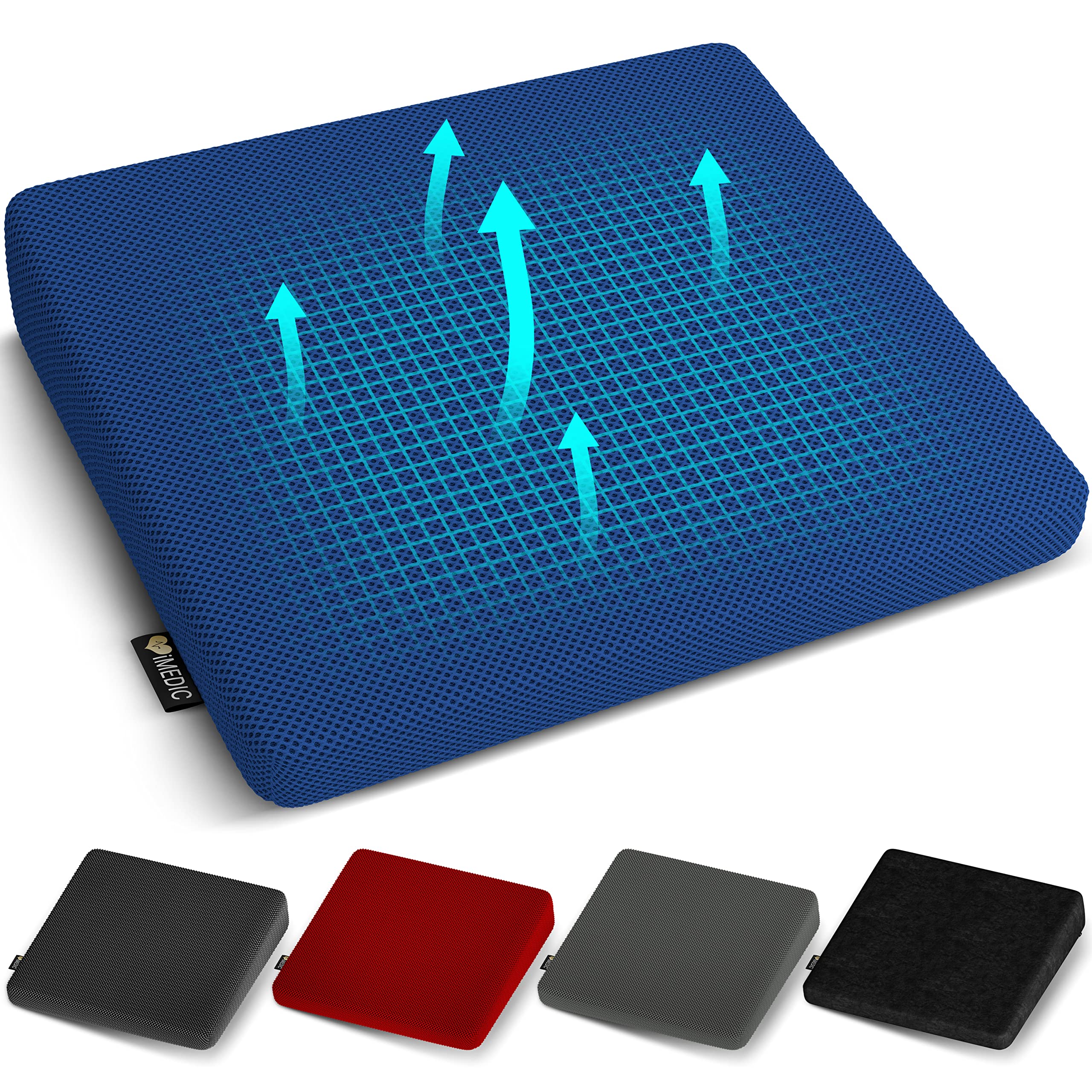 iMedic Wedge Pillow – Lumbar Support Cushion for Office – Chair Back Support & Bed Wedge for Adults – Office Cushion & Back Support Pillow for Bed – Wedge Pillows for Sitting Comfort - Blue 3D Mesh