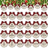 Soaoo 50 Pcs Names of Jesus Ornaments 3 Inch Christmas Religious Decoration Christ Ornaments Christmas Wood Hanging Decoration with Savior Names and Red Buffalo Plaid Bows Decor (Beige,Classic)