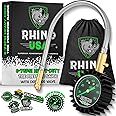 Rhino USA Heavy Duty Tire Pressure Gauge (0-75 PSI) - Certified ANSI B40.1 Accurate, Large 2" Easy Read Glow Dial, Premium Braided Hose, Solid Brass Hardware, Best for Any Car, Truck, Motorcycle, RV