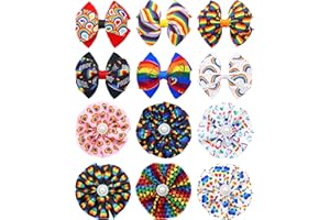 PET SHOW 12 Pack Pride Month Dog Collar Charms Flower Bows Rainbow Bowties Costumes Accessories Medium Dog Cats Puppies Slip on Collars Attachment Pet Grooming