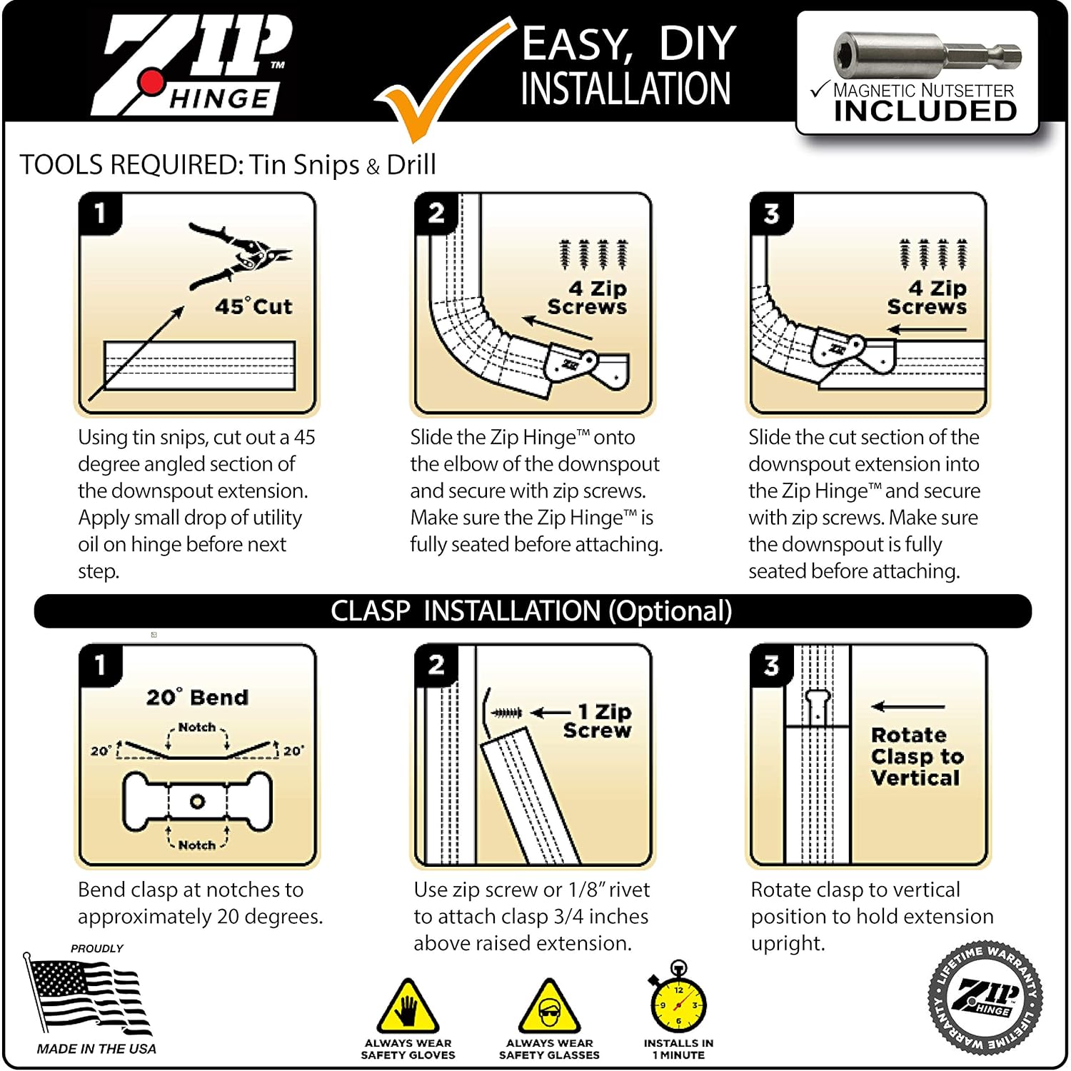 Zip Hinge Plus 4 Pack 16 Packs of Gutter Extension Hinges w/Clasp DIY