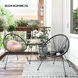 SONGMICS Garden Patio Furniture Set 3 Pieces Acapulco Chair Glass Table Black view 2