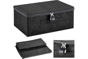 Briwooody Discreet Lockable Personal Items Bag Storage Organizer Bag Storage Bins Case with Zipper Lid 15 x 10 x 6. 3 Inches for Women and Men Clothes Container (Black)