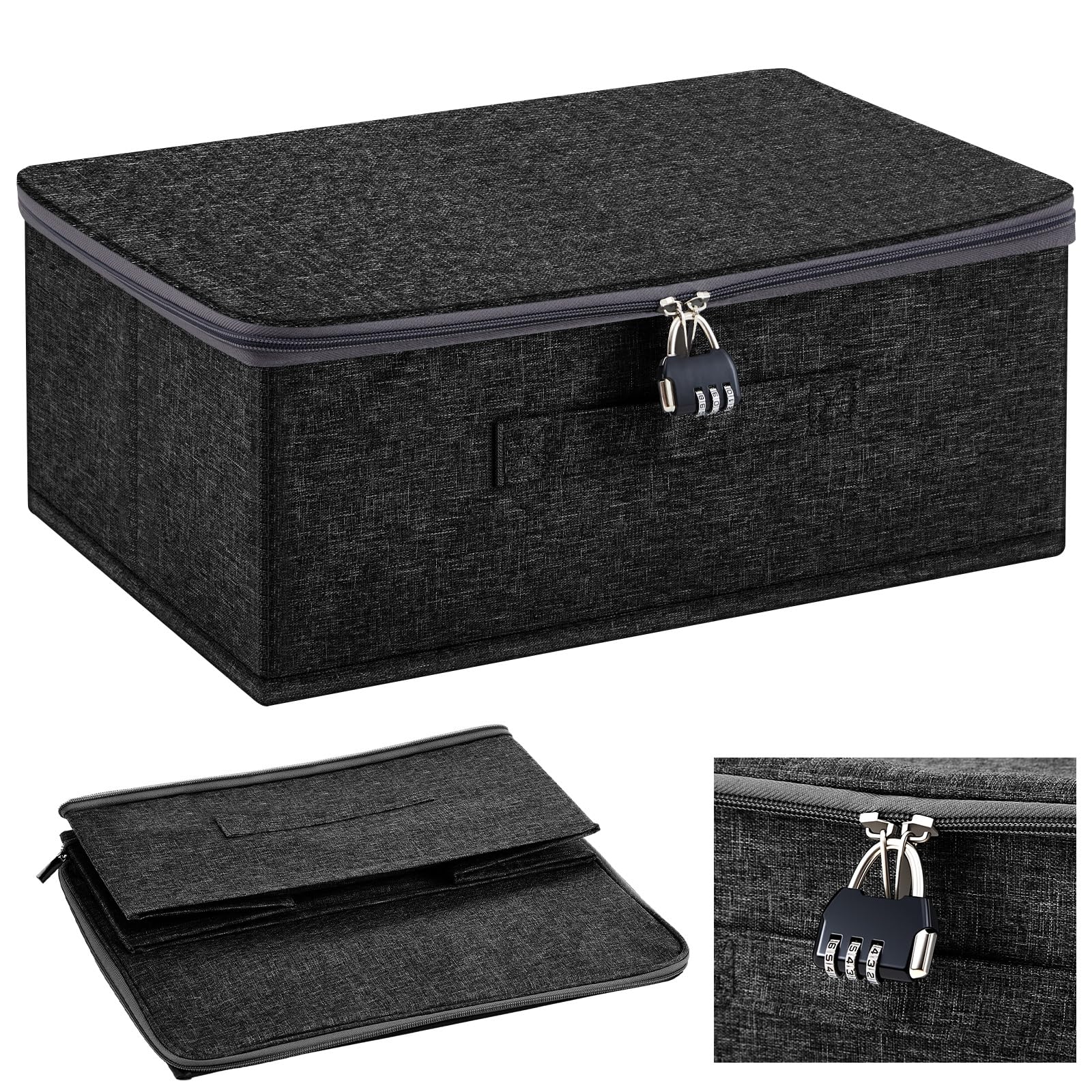 Photo 1 of **MISSING LOCK** Briwooody Discreet Lockable Personal Items Bag Storage Organizer Bag Storage Bins Case with Zipper Lid 15 x 10 x 6. 3 Inches for Women and Men Clothes Container (Black)