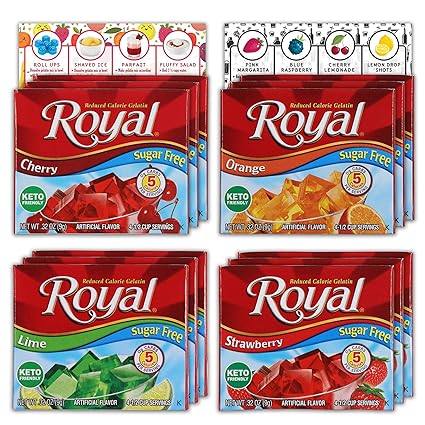 Amazon Com Royal Gelatin Sugar Free Variety Pack Of 12 3 Box Each Strawberry Lime Orange And Cherry Make Low Carb Fat Free Gelatin Desserts Bundled With Ballard
