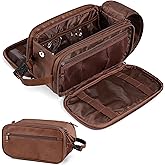 PAVILIA Toiletry Bag for Men Women, Mens Travel Bag Toiletries Organizer Case for Grooming, Travel Essentials Shaving Dopp Kit, PU Leather Water Resistant Cosmetic Pouch, Brown