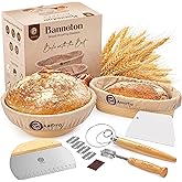 Sourdough Kit with Professional Bread Making Tools - Complete Sourdough Bread Making Kit with 10" Round & 11" Oval Handcrafted Bannetons, Bread Lame, Danish Whisk, Bowl & Dough Scrapers (14-Piece Kit)
