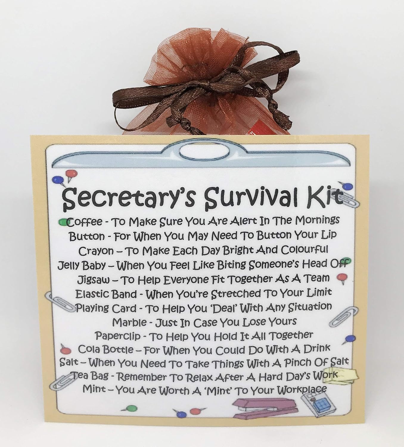 Secretary S Survival Kit Fun Novelty Gift Card Alternative Birthday Keepsake Thank You Secretary Gift Amazon Co Uk Handmade