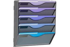 Gawerk 5 Tier Hanging Wall File Organizer, Mesh Mail Paper Orgnization Hanging File Folder Holder for Home Office, Black