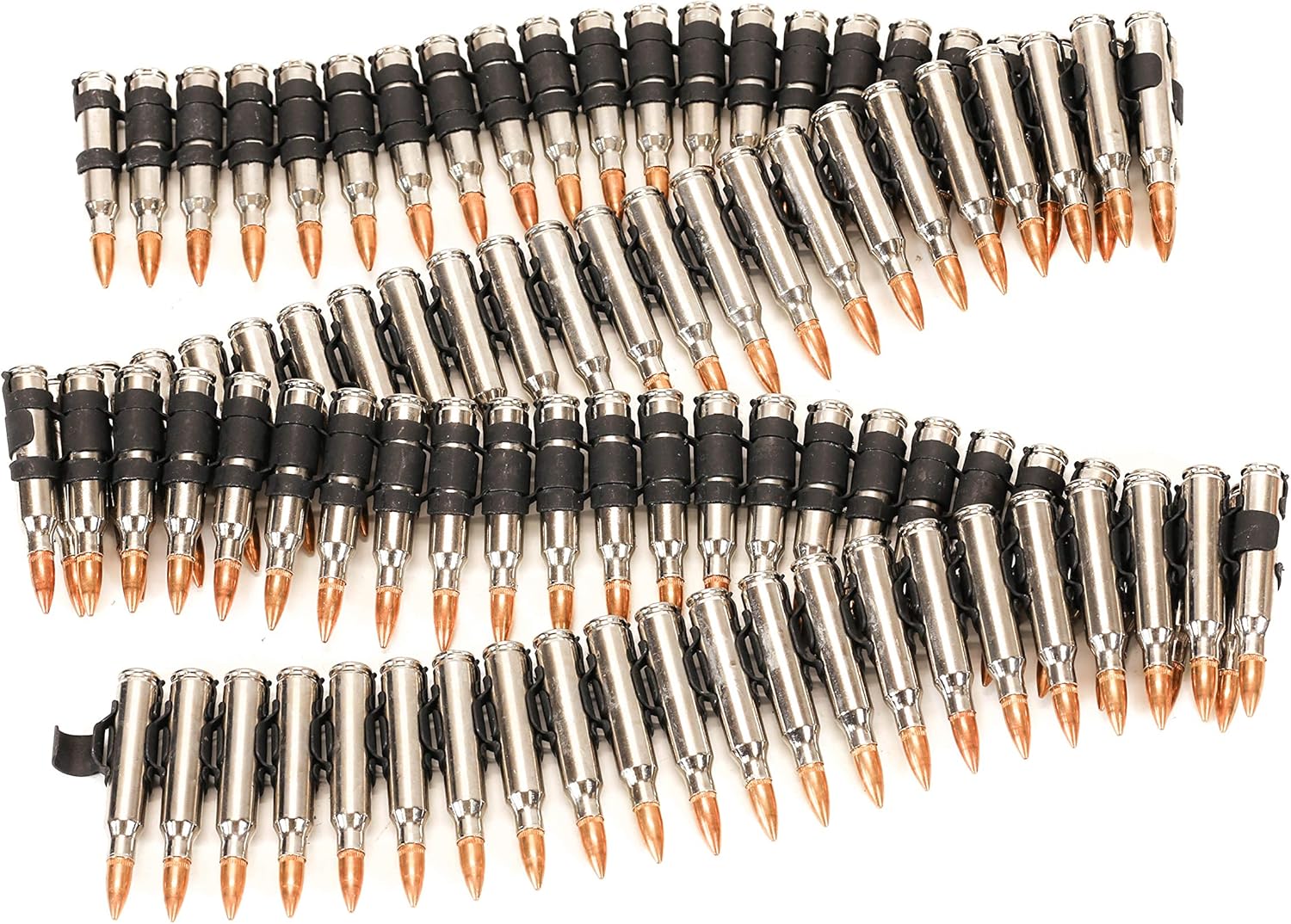 Real Bullet Belt .308 Caliber Nickel Shell Copper Tip M16 Black Link 42" 72 Bullet Link at