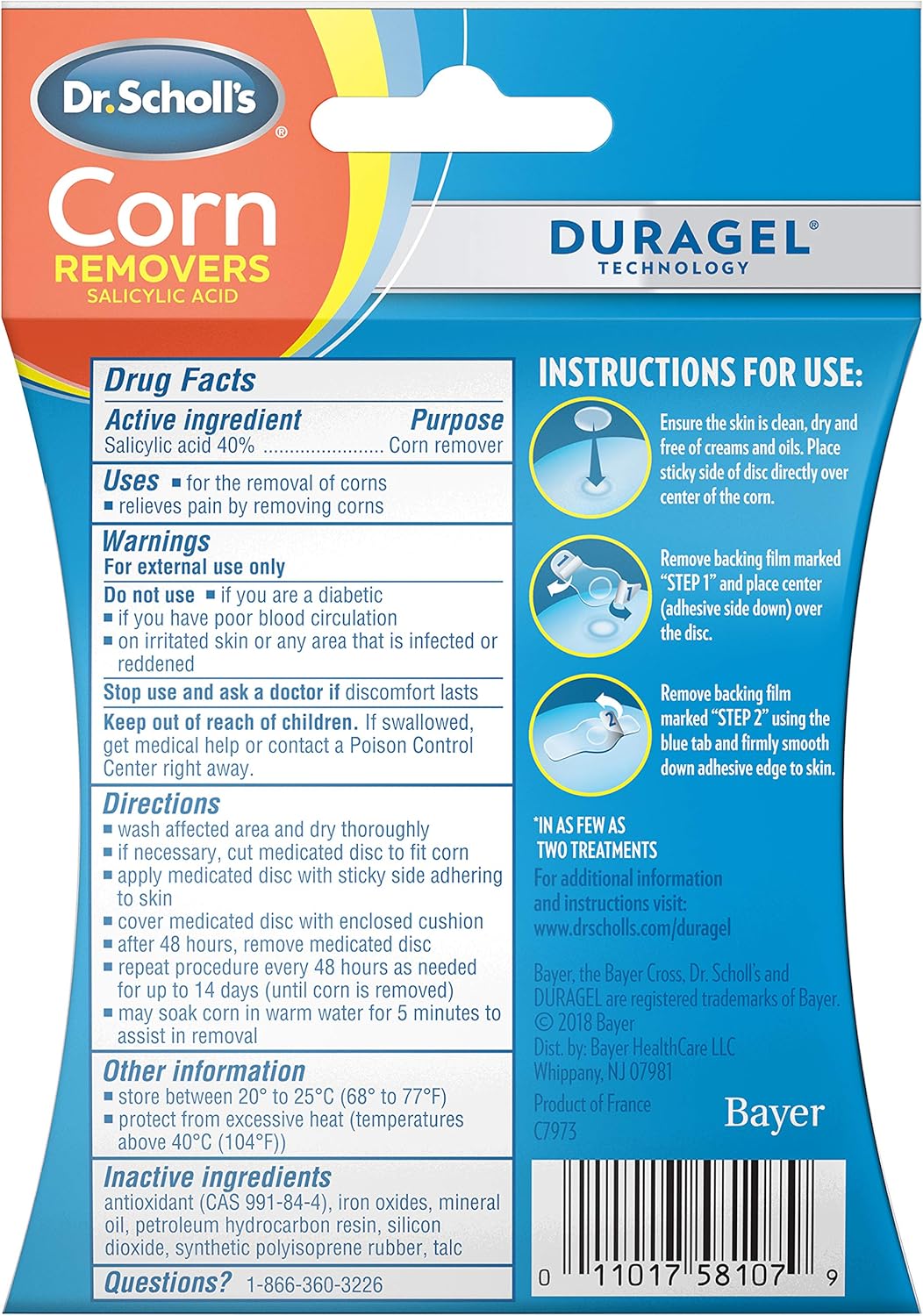 Dr. Scholl's CORN REMOVER with Duragel Technology, 6ct // Removes Corns Fast and Provides Cushioning Protection against Shoe Pressure and Friction for All-Day Pain Relief: Health & Personal Care
