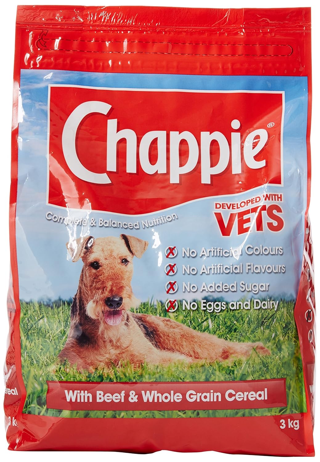 Chappie Dry Dog Food with Beef and Wholegrain Cereal 3 Kg (Pack of 3