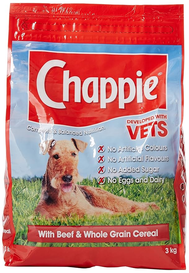Chappie Dry Dog Food with Beef and Wholegrain Cereal 3 Kg (Pack of 3