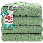 American Soft Linen Luxury 4 Piece Bath Towel Set, 600 GSM 100% Cotton Turkish Bath Towels for Bathroom, 27x54 in Large Bathroom Shower Towels, Sage Green
