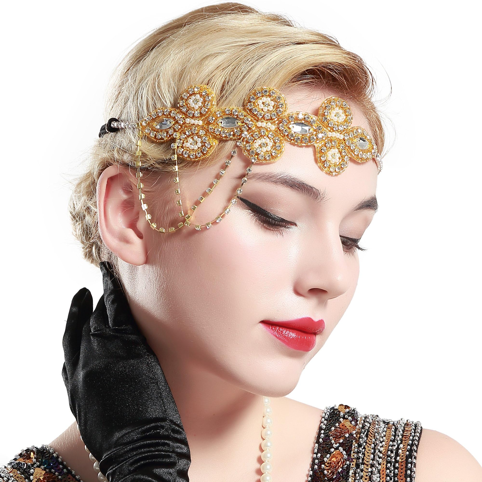 ArtiDeco Vintage 1920s Beaded Headband 1920s Headpiece with Crystal Great Gatsby Costume Accessories Roaring 20's Accessories