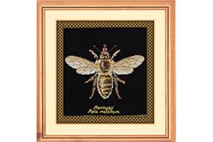 THEA GOUVERNEUR SINCE 1959 Thea Gouverneur Honey Bee Cross Stitch Kit - 18 Count Aida Black - Complete Embroidery Kit for Adults - Includes DMC Threads. Needle. and Instructions - Premium Cross Stitch Supplies - 3017.05