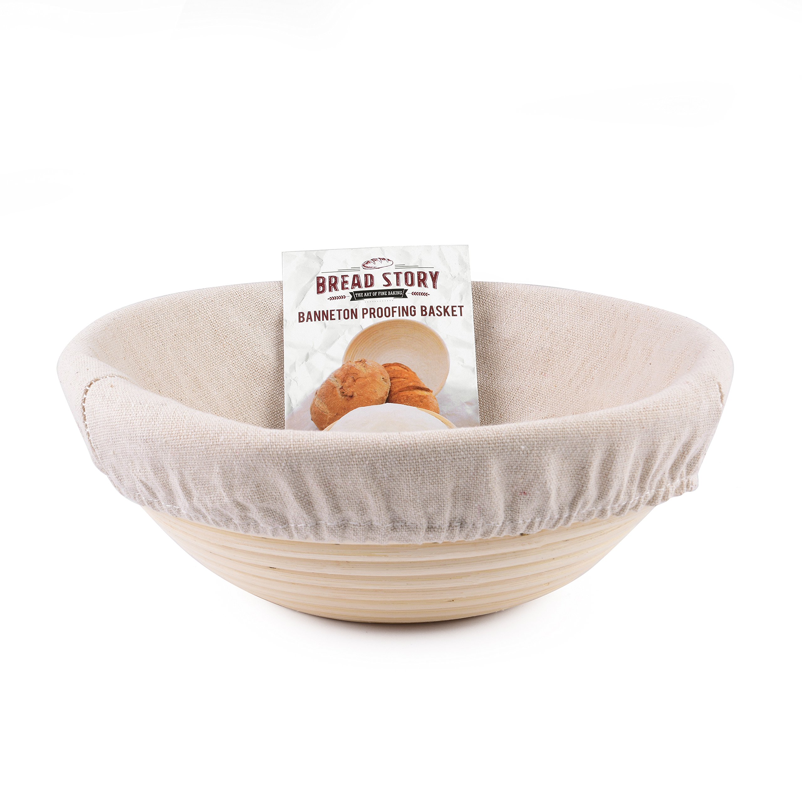 (22 cm) Round Banneton Proofing Basket Set - Brotform Handmade Unbleached Natural Cane For Homemade Crusty Fresh, Easy to Bake Bread With Professional Marks Rising Dough Bread Kit With Washable Liner