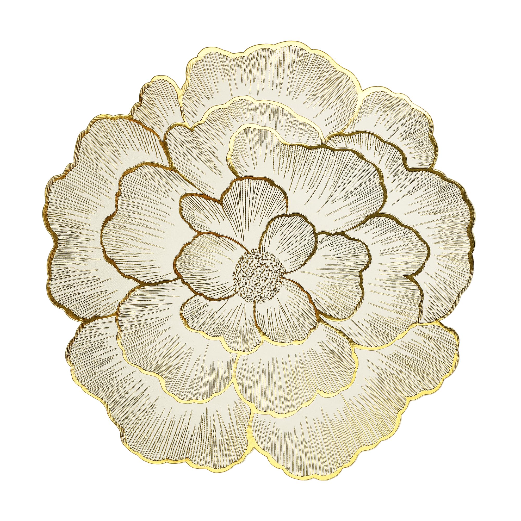 fanquare Gold Placemats Set of 6 Floral Elegant PVC Rose Flower Place Mats with Gold Border Heat Resistant Washable Non-Slip Tablemats for Dining Table Kitchen Decoration 38cm