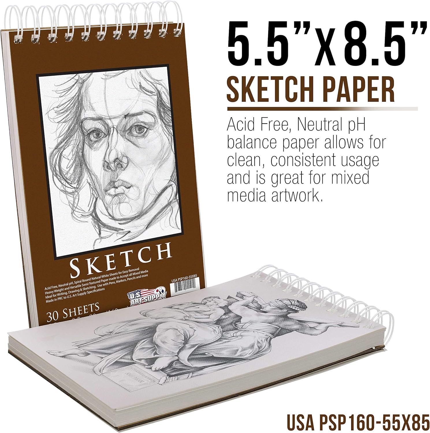 US Art Supply 20 Piece Artist Drawing, Sketch and Painting - Paper and Brush Accessory Pack