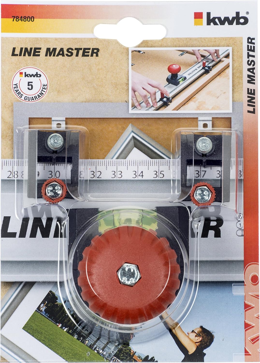 kwb LINE MASTER Handle Set including Drill Point Marker, Level with Bubble Vial and Centering Tips, Mehrfarbig, Bohrpunktmarkierer - Image 3