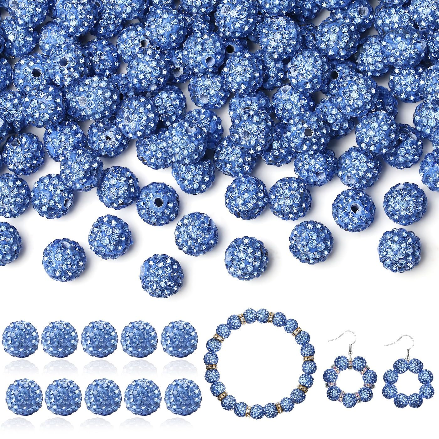 Photo 1 of * does not come with 120 pieces *
LAIDANLA 120pcs 10mm Light Blue Rhinestone Beads Baseball Beads for Crafting, Shiny Round Shamballa Disco Beads, Sparkle Crystal Clay Bead Bulk for Bracelet Necklace Jewelry Making DIY