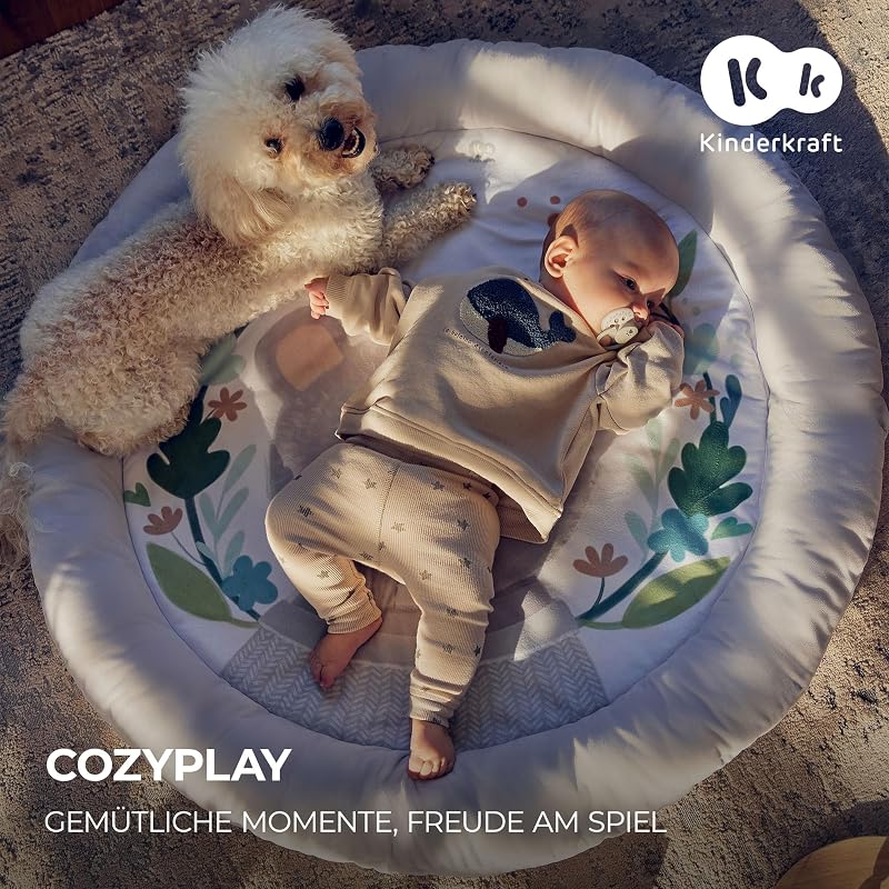 COZYPLAY Spielmatte für Babys, Spieldecke mit Aktivierende 4 Spielzeugen, Praktisch - maschinenwaschbar, 2 weiche Spielbögen, Komfortable Lagerung