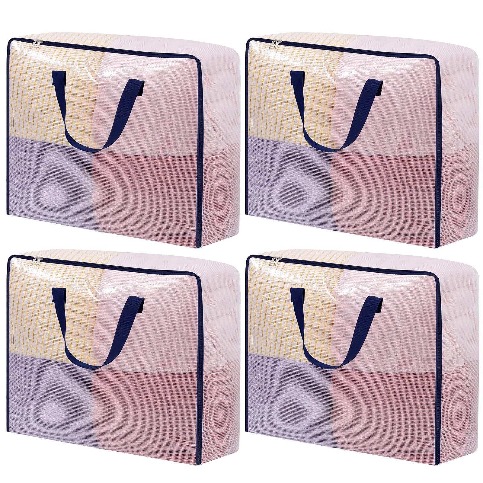 Dntorx 4 Pack Clear Storage Bags with Zip, 75L Moving Bags Clothes Storage Bags Moving Totes Packing Bags for Moving Clothes Bedding Duvet Pillow Blanket Toys Storage Wrapping Paper Storage