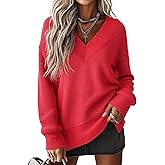 Jouica Women's Sweaters V Neck Pullover Sweater Side Slit Long Sleeve Knit Spring Tops Trendy Outfits for Women 2026