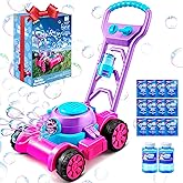 SLOOSH Bubble Lawn Mower Toddler Toys - Spill-Proof Bubble Machine Pretend Gardening Toy for Age 1 2 3 1-3 Year Old Toddler Indoor Outdoor Use, Baby Girl Push Toys Valentines Birthday Gift (Pink)